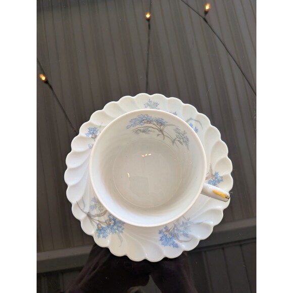 Haviland Limoges Bergere France Tea Cup & Saucer 1990 Blue Floral China Gold - Picture 3 of 13
